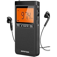 AM FM Portable Radio Personal Radio with Excellent Reception Battery Operated by 2 AAA Batteries with Stero Earphone, Large LCD Screen, Digtail Alarm Clock Radio