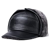 Men's Cap, Men's, Women's, Adjustable Leather Hat, Caskette Flat Cap, Beret, Hunting Actual Driver Cap, Autumn, Winter, Cold Protection, Casual (Color: Black, Size: L)