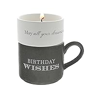 Pavilion - Birthday Wishes - 4 Oz Candle & 10.8 Oz Mug Gray & Cream Neutral Stackable To: From: Tag Gift Set