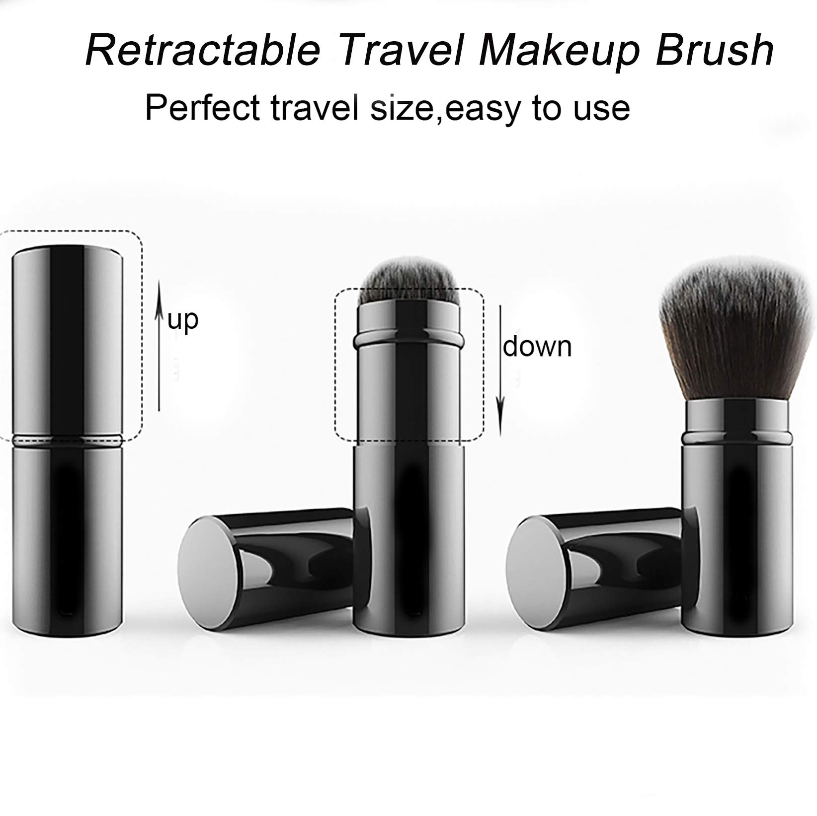 Falliny Retractable Kabuki Makeup Brushes, Travel Face Blush Brush, Portable Powder Foundation Sunscreen Brush with Cover for Blush, Bronzer, Buffing, Highlighter Flawless Powder Cosmetics