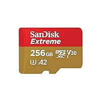 SanDisk 256GB Extreme microSDXC UHS-I Memory Card with Adapter - Up to 190MB/s, C10, U3, V30, 4K, 5K, A2, Micro SD Card - SDSQXAV-256G-GN6MA