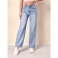 Jeans for Women- Slant Pocket Straight Leg Jeans (Color : Light Wash, Size : W28 L32)