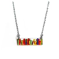 Bookshelf Bar Necklace 18 in with Books on a Shelf Patterned Acrylic Literary Gift for Teacher, Librarian or Bibliophile that Loves Reading