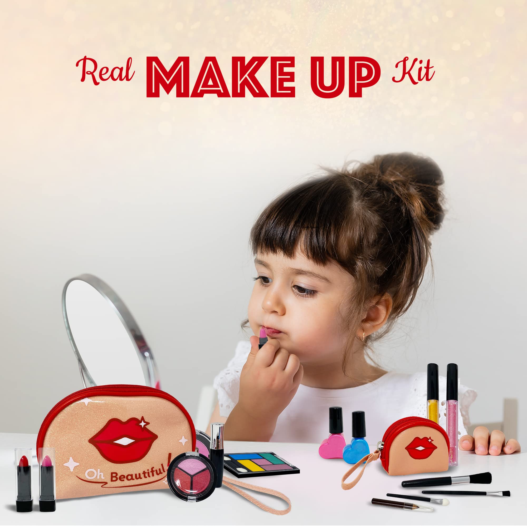 Kids Makeup Kit for Girl, Makeup for Kids, Little Girls Makeup Set, Play Makeup Kit for Girls, Toddler Makeup Kit with Kid Makeup for Girls, Accessories, Cosmetic Bag, Toy Makeup Set for Girls 3+