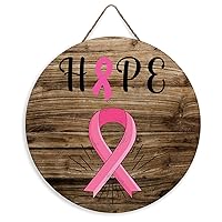 Hope Breast Cancer Awareness Vintage Round Wall Décor Wooden Signs 12x12 Inch Ribbon Cancer Disease Awareness Antique Wall Art Wood Plaque with Sayings Home Decor for Living Room Office