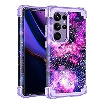 Miqala for Galaxy S24 Ultra 5G Case,Glow in The Dark Three Layer Heavy Duty Shockproof Protection Hard Plastic Bumper+Soft Silicone Protective Case for Samsung Galaxy S24 Ultra 6.8 inch,Purple
