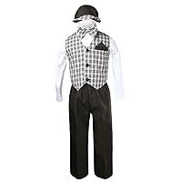 Infant Baby Boy Checks Eton Formal Brown Vest Suit Outfits Set S M L XL 2T 3T 4T