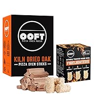 OOFT Pizza Oven Wood and Firestarter Bundle - 100% Kiln Dried Oak 6 Inch Cooking Wood - Perfect for Ooni, Gozney, Solo Stove & Other Brands - 12-14lb Box - Includes Box of 25 Natural Firestarters