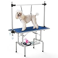 46''Large Dog Grooming Table, Adjustable Cat Drying Desktop with Arms, Nooses, Mesh Tray, Foldable Pet Station at Home, Maximum Capacity Up to 330Lb, 36inch, Blue