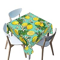 fruit pattern Tablecloth Square,lemon theme,Stain and Wrinkle Resistant Table Cloth Square Table Cover Overlay Cloth,for Birthday Cake Table Holiday Banquet Decoration（green gold，40 x 40 Inch）