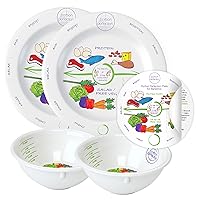 Portion Control Bariatric Plates and Bowls - Set of 2 Each in Porcelain - 8 Inch - Gastric Bypass Surgery, LapBand or Gastric Sleeve Portion Plate and Bowl by Bariatric Clinic for Ideal Weight Loss
