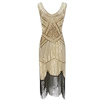 Womens Fashion Flapper Fringed Sequin Dress 1920s V Neck Beaded Sparkly Dresses Great Gatsby Bodycon Slip Party Dress
