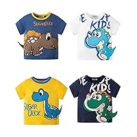 4 Pack Summer Three-Dimensional Dinosaur Kids Short-Sleeved T-Shirt, Boy Cartoon Cotton Top Summer Dress