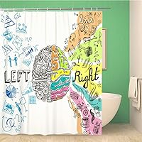 Bathroom Shower Curtain Emotion Brain Left Analytical and Right Creative Hemispheres Sketch Doodle Polyester Fabric 72x72 inches Waterproof Bath Curtain Set with Hooks