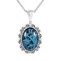 925 Sterling Silver Simulate Oval Cabochon Vintage Style Scroll Pendant With 22