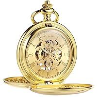 Men's Mechanical Pocket Watch Vintage Steampunk Smooth Double Case Roman Numerals Fob Watches for Men Women with Chain Box