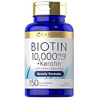 Biotin 10000mcg | 150 Capsules | Beauty Formula with Keratin | Non-GMO, Gluten Free Supplement