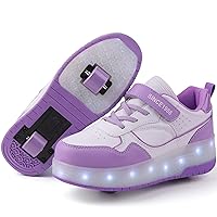 APTESOL Kids Roller Shoes with 2 Detachable Wheels, Girls Boys LED Light up Skate Sneakers for Christmas Birthday