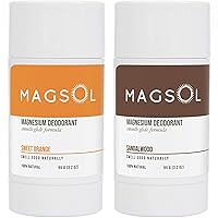 MagSol Organics Natural Deodorant for Men and Women - Sweet Orange and Sandalwood Scents - Aluminum Free, Baking Soda Free, Magnesium Based - 2 Pack
