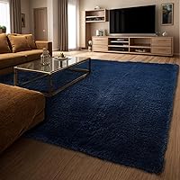 Fluffy Bedroom Rug Carpet,5x7 Feet Shaggy Fuzzy Rugs for Bedroom,Soft Rug for Kids Room,Plush Nursery Rug for Baby,Solid Deep Blue Area Rugs for Living Room,Cute Room Decor for Girls Boys