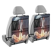 Vintage Galaxy Space Rocket Kick Mats Back Seat Protector Waterproof Car Back Seat Cover for Kids Backseat Organizer with Pocket Scratches Dirt Mud Protection, 2 Pack, Car Accessories