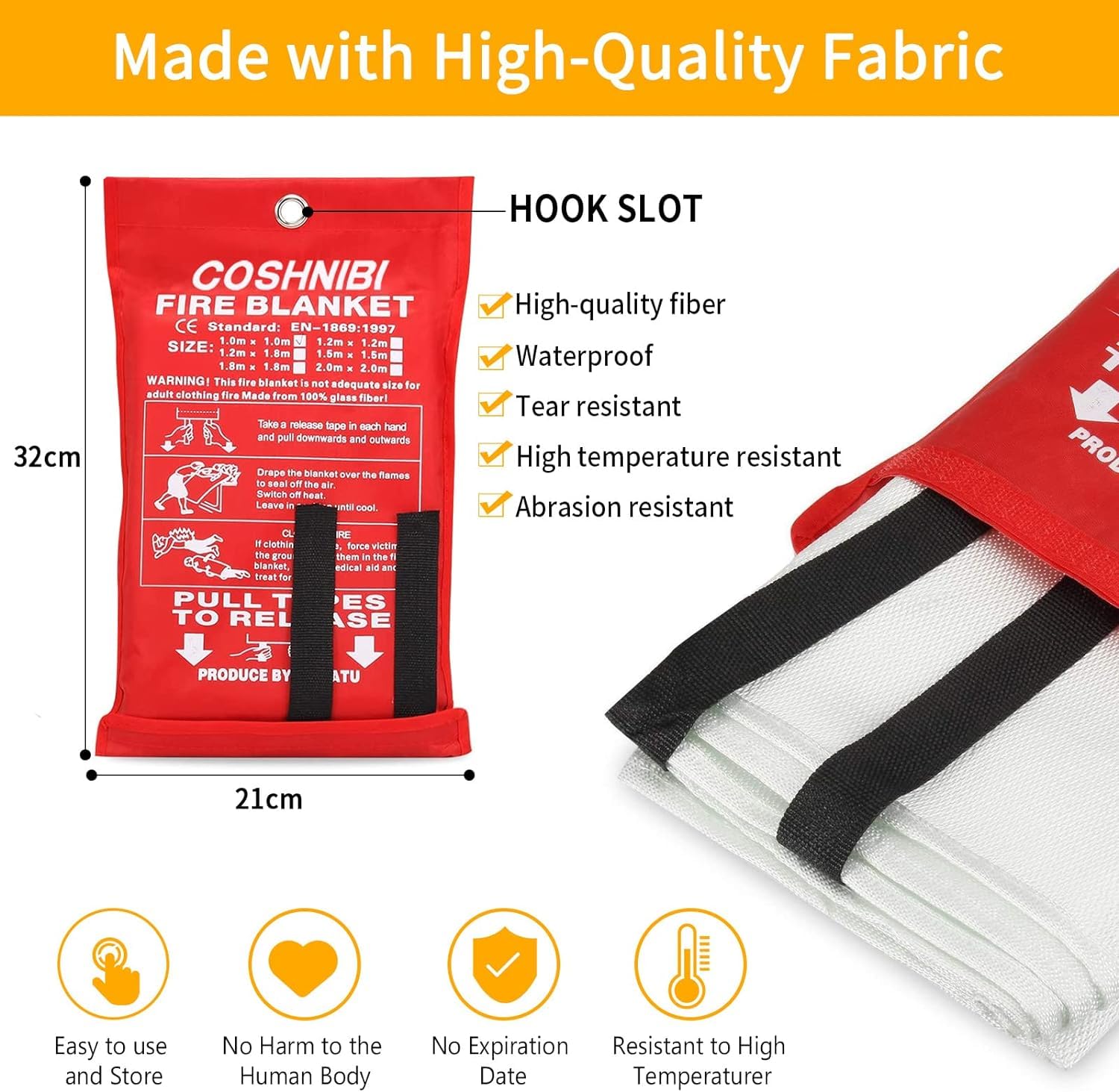 COSHNIBI Fire Blanket Emergency Fire Blanket for Home & Kitchen High Heat Resistant Fire Suppression Blankets Fiberglass Fire Blanket （1 Pack）
