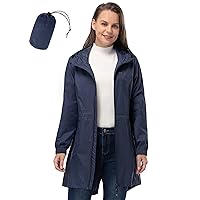 Women's Waterproof Long Rain Coats Packable Rain Jacket with Hood Trench Coats Windbreaker