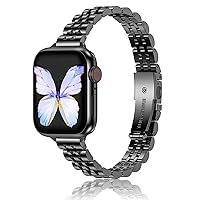 MioHHR Slim Band Compatible with Apple Watch Strap 38 mm 40 mm 41 mm 42 mm 44 mm 45 mm, Thin Stainless Steel Metal Chain Strap for Women iWatch Bands Series 8 7 6 5 4 3 2 1 SE, Stainless Steel, No