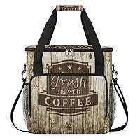 Wood Texture Old Cafe Coffee Coffee Maker Travel Carring Bag Compatible with Keurig K-Mini or K-Mini Plus Pockets Single Serve Coffee Brewer Case Carrying Storage Tote Bag Portable Coffee Pods