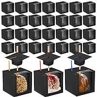 Henoyso 300 Pcs Graduation Candy Apple Boxes Caramel Apple Boxes with Hole 4x4x4 Inch Plastic Apple Containers Individual Packaging Box for Graduation Party Gift Candy Apple Cupcake Cookies(Black)