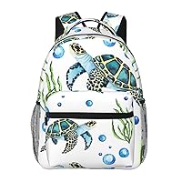 Watercolor Sea Turtles Large Backpack For Men Women Personalized Laptop Tablet Travel Daypacks Shoulder Bag