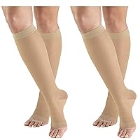 Truform Compression 15-20 mmHg Sheer Knee High Stockings Open Toe, Nude, Small, 2 Count
