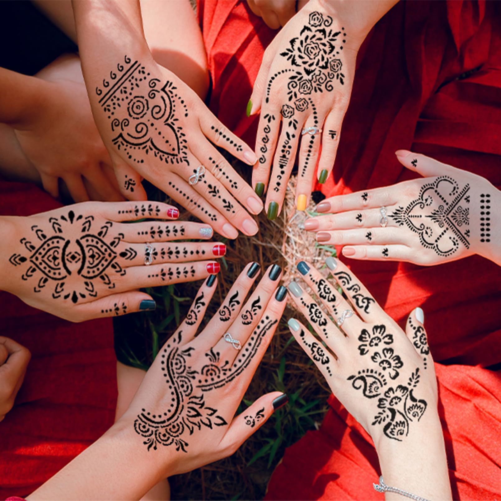 24 Sheets Henna Tattoo Stencils Kit for Hand, Indian Arabian Temporary Tattoo Template Mehndi Stencil Stickers