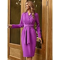 Dresses for Women Shawl Collar Wrap Belted Dress (Color : Purple, Size : X-Small)