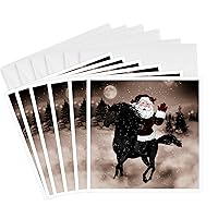3dRose Western Themed Christmas Santa on a Horse in Burgundy and Sepia Hues - Greeting Cards, 6 x 6 inches, set of 6 (gc_62830_1)