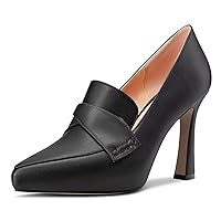 Castamere Women High Stiletto Platform Heel Pointed Toe Loafers Slip-on Pumps Work Business Office Dress 3.9 Inches Heels