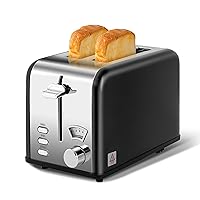 YSSOA 2-Slice Toaster with Extra Wide Slot & Removable Crumb Tray, 5 Browning Setting and 3 Function: Bagel/Defrost/Cancel, Retro Stainless-Steel Style, for Bread & Waffle, Black