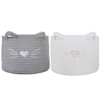 Small Woven Basket,Rope Storage Basket with Handle,Cute Cotton Basket for Nursery,Cat Dog Toy Storage Organizer Basket,Storage Bins for Toy Organizer