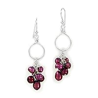 Sterling Silver Hand-wired Loop and Cultured Pearl Cluster Drop Earrings, Fuschia