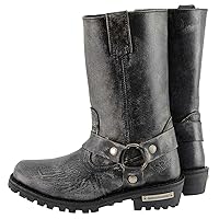 Milwaukee Leather MBM9006 Men's Distressed Gray Leather 11-inch Classic Harness Square Toe Motorcycle Boots