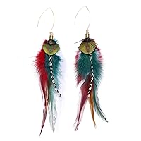 lureme Boho Multicolor Pheasant Peacock Feathers Dangle Earrings for Women Girls Big Drop Earrings(er006406)