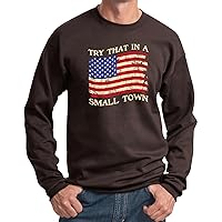 Small Town Distressed US Flag Pullover Sweatshirt