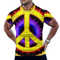 Tie Dye Peace Sign Mens Polo Shirt Collared Short Sleeve T Shirt Slim Fit Golf Shirt Casual Tee Top