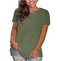 Plus Size Blouses for Women, Women's Summer Fashion Loose Fit Tops, Solid Crew Neck Oversized T Shirts Short Sleeve