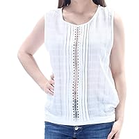 Max Studio Womens Pintuck Pleat Lace Inset Tank Top White S