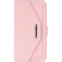 Crossbody Lanyard Case for iPhone 14/14 Plus/14 Pro/14 Pro Max, Premium Leather Wallet Case with Card Holder[Makeup Mirror] Magnetic Flip Kickstand Phone Cover (Color : Pink, Size : 14)