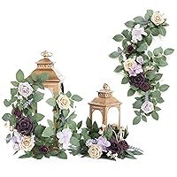 Ling's Moment 2ft Handcrafted Flower Garland,Rose Flower Garland Floral Arrangements for Wedding Table Centerpieces/Floral Table/Lantern Decorations/Purple(Pack of 6 pcs,Lanterns are not Included)