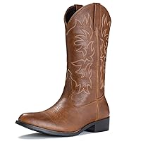 IUV Cowboy Boots For Men Western Boot Durable Classic Embroidered Snip Toe Boots