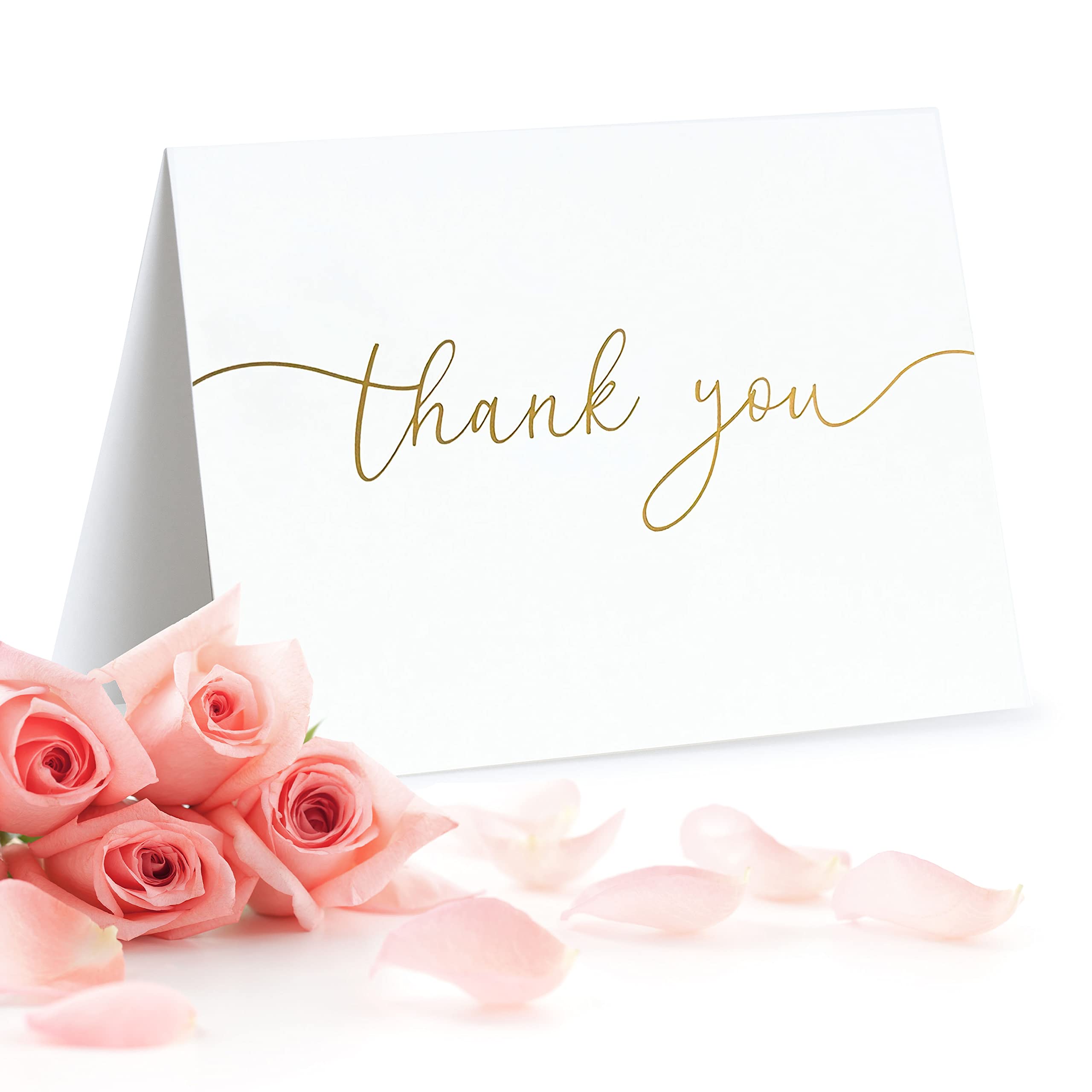 100 Bulk Thank You Cards with Envelopes - Blank Cards and Envelopes - Thank You Cards Wedding with Envelopes Set - Gold Script Thank You Notes - Thank You Cards Bridal Shower (4 x 6 Inches) (100 Pack)