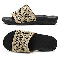 XIHALOOK Womens Knit Slides Sandals with Plantar Fasciitis Arch Support Ladies Yoga Mat Thick Cushion Slippers Sandals Slip On for Indoor Outdoor